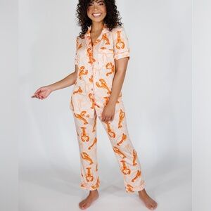 In My Sundays Pajamas set short sleeve shirt top pants lobster trellis bow modal